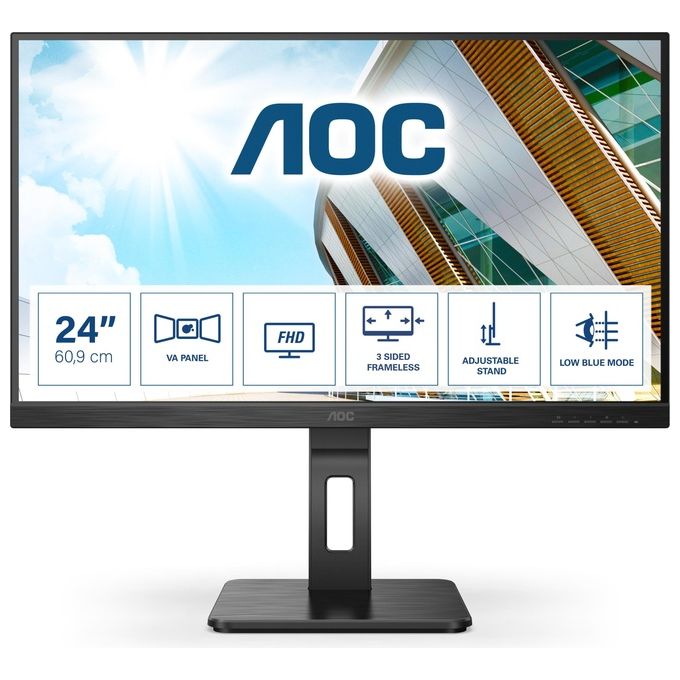 AOC 24P2QM P2 Monitor PC 23.8'' Full HD 1920x1080 VA LED 75Hz 4ms Hub USB 3.2 Adaptive Sync colore Nero
