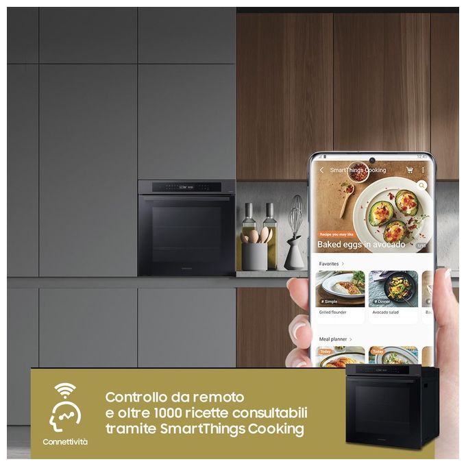 Samsung NV7B4040VBB-U5 Forno da incasso Elettrico Multifunzione 76 L Classe A+ Vapore Wi-Fi 20 funzioni (60x59,5x57 cm) colore Nero