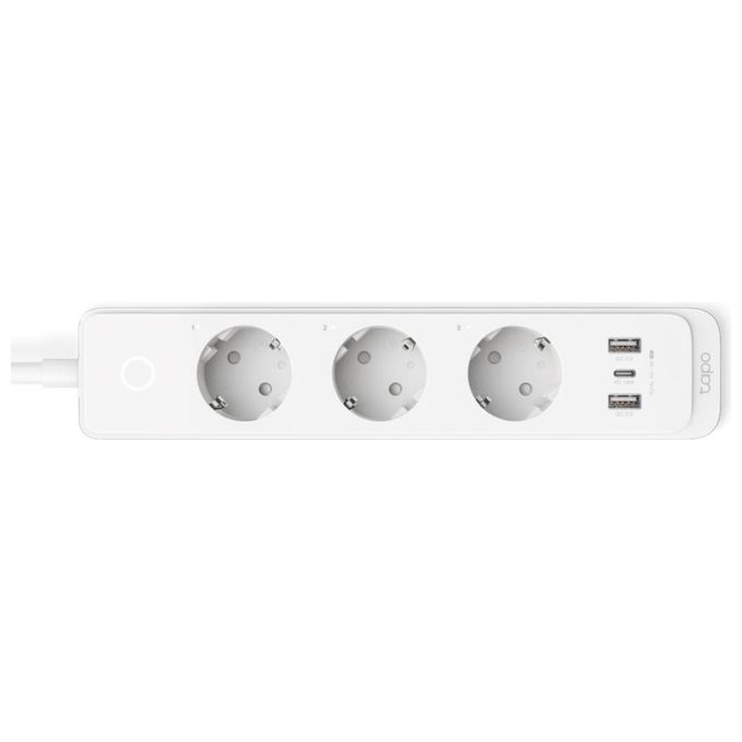 TP-Link TAPO P300 Multipresa Smart Wi-Fi 3 Prese Schuko 3 Porte USB Ricarica Rapida 18 W Alexa Google HomeKit colore Bianco