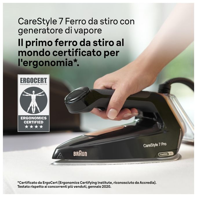 Braun IS7286BK CareStyle 7 Pro Ferro da Stiro con Caldaia 2700W 8 bar 2 L Piastra EloxalPlus FreeGlide 3D colore Nero