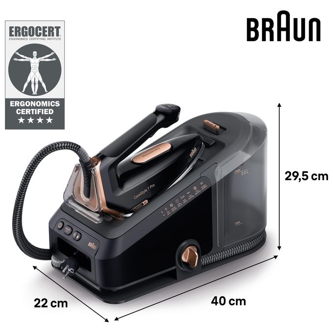 Braun IS7286BK CareStyle 7 Pro Ferro da Stiro con Caldaia 2700W 8 bar 2 L Piastra EloxalPlus FreeGlide 3D colore Nero