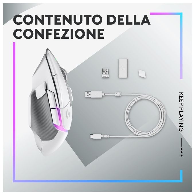 Logitech G 910-006172 G502 X PLUS Mouse Gaming Wireless 25600 DPI 13 Tasti Programmabili Sensore HERO 25K Illuminazione RGB LIGHTSYNC colore Bianco