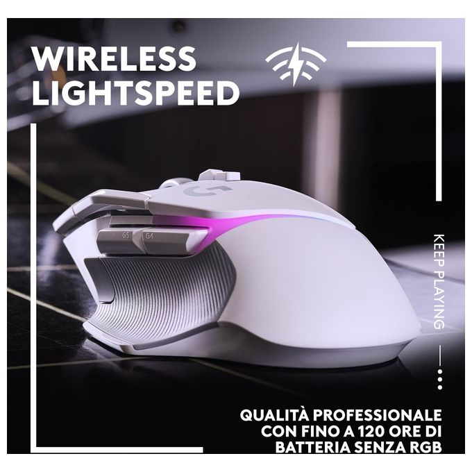 Logitech G 910-006172 G502 X PLUS Mouse Gaming Wireless 25600 DPI 13 Tasti Programmabili Sensore HERO 25K Illuminazione RGB LIGHTSYNC colore Bianco