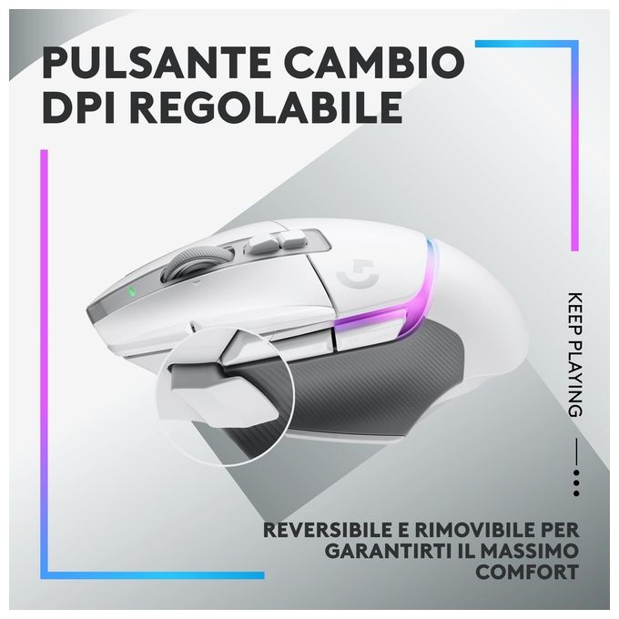 Logitech G 910-006172 G502 X PLUS Mouse Gaming Wireless 25600 DPI 13 Tasti Programmabili Sensore HERO 25K Illuminazione RGB LIGHTSYNC colore Bianco