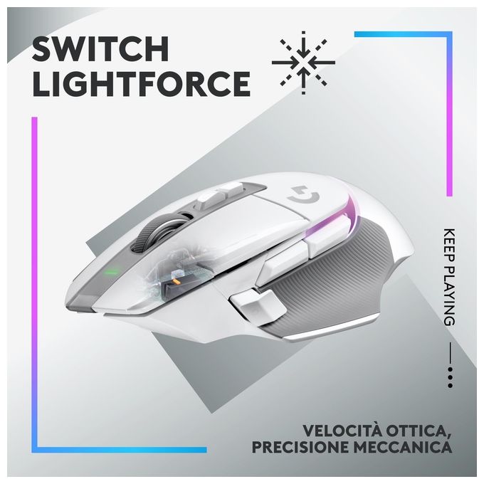 Logitech G 910-006172 G502 X PLUS Mouse Gaming Wireless 25600 DPI 13 Tasti Programmabili Sensore HERO 25K Illuminazione RGB LIGHTSYNC colore Bianco
