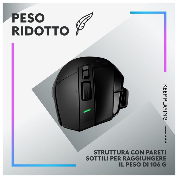 Logitech G502 X PLUS Mouse Gaming Wireless LIGHTSPEED Sensore HERO 25K 25600 DPI 13 Tasti Programmabili RGB colore Nero