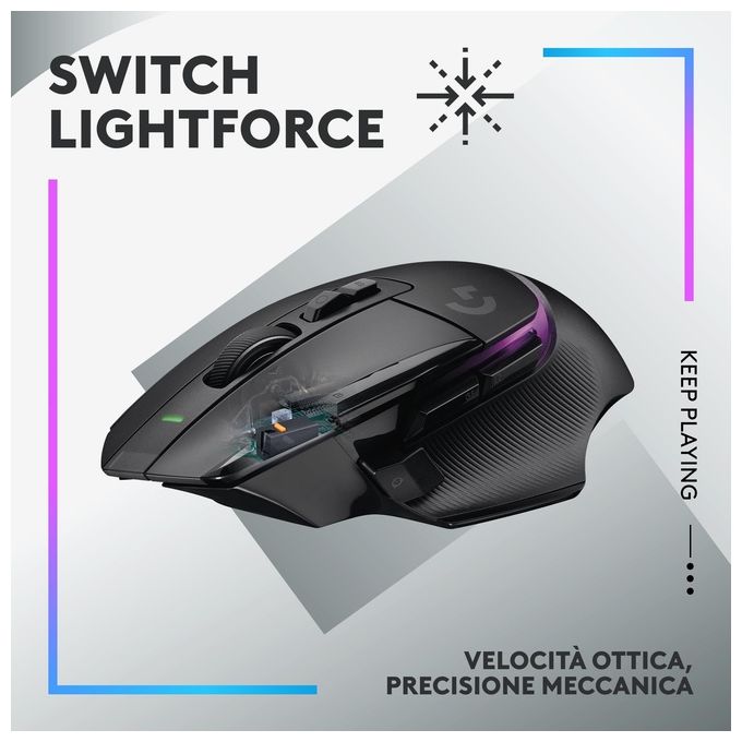 Logitech G502 X PLUS Mouse Gaming Wireless LIGHTSPEED Sensore HERO 25K 25600 DPI 13 Tasti Programmabili RGB colore Nero