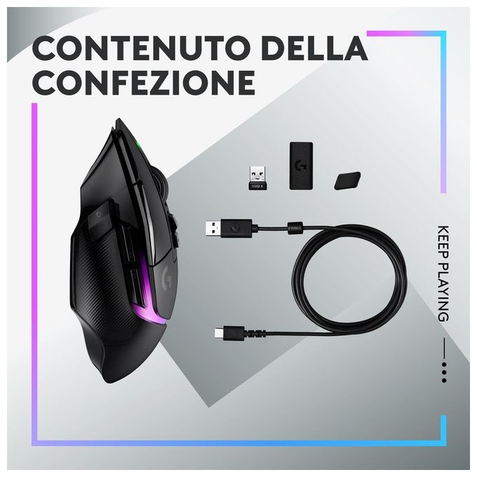 Logitech G502 X PLUS Mouse Gaming Wireless LIGHTSPEED Sensore HERO 25K 25600 DPI 13 Tasti Programmabili RGB colore Nero