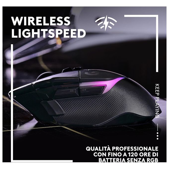 Logitech G502 X PLUS Mouse Gaming Wireless LIGHTSPEED Sensore HERO 25K 25600 DPI 13 Tasti Programmabili RGB colore Nero