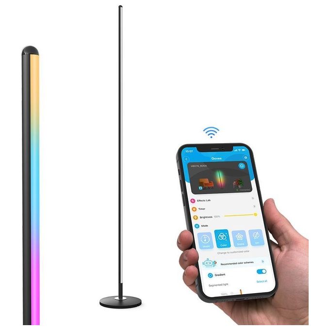 Govee H6076312 Lampada da Terra LED Intelligente Wi-Fi Bluetooth RGBICW 1000 lm Dimmerabile Controllo Vocale Alexa Google Assistente colore Nero
