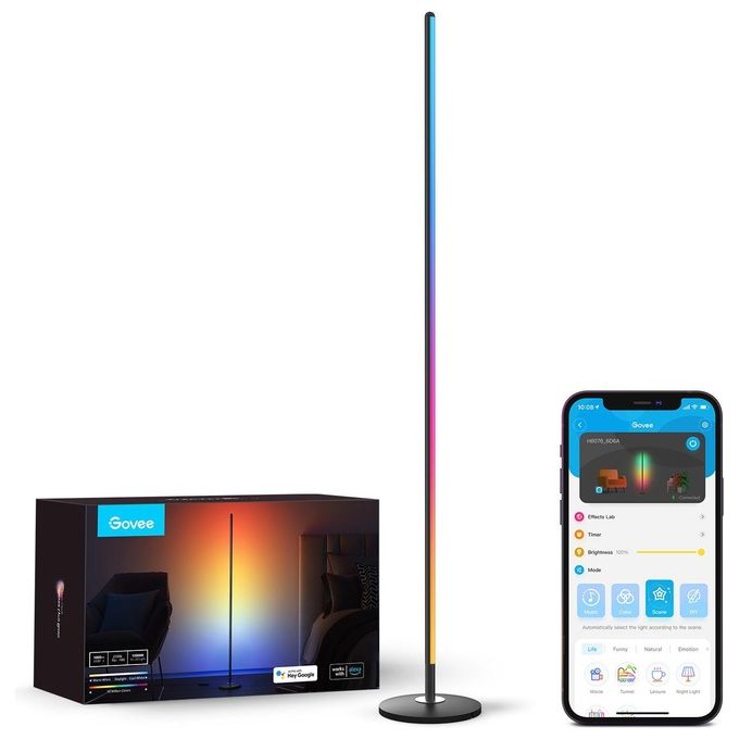 Govee H6076312 Lampada da Terra LED Intelligente Wi-Fi Bluetooth RGBICW 1000 lm Dimmerabile Controllo Vocale Alexa Google Assistente colore Nero