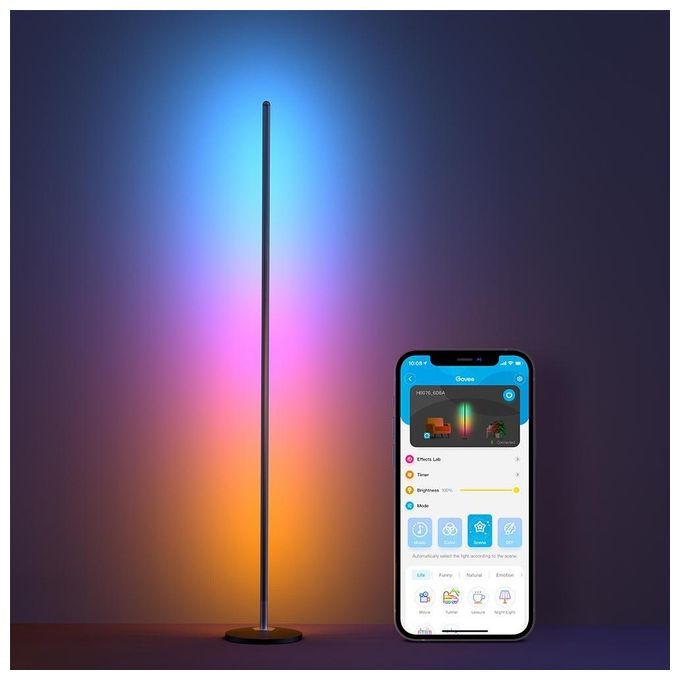 Govee H6076312 Lampada da Terra LED Intelligente Wi-Fi Bluetooth RGBICW 1000 lm Dimmerabile Controllo Vocale Alexa Google Assistente colore Nero