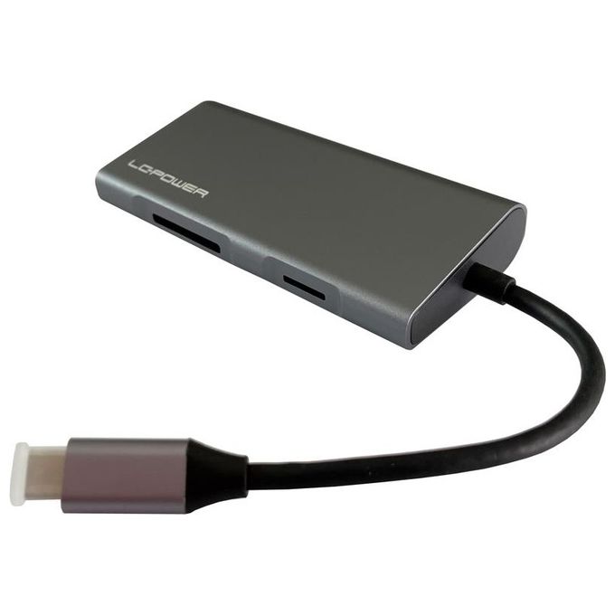 LC-Power LC-HUB-C-MULTI-5 Docking Station USB-C 3 Porte USB-A 1 Porte USB-C HDMI RJ45 Lettore SD-MicroSD 100 W colore Antracite Nero