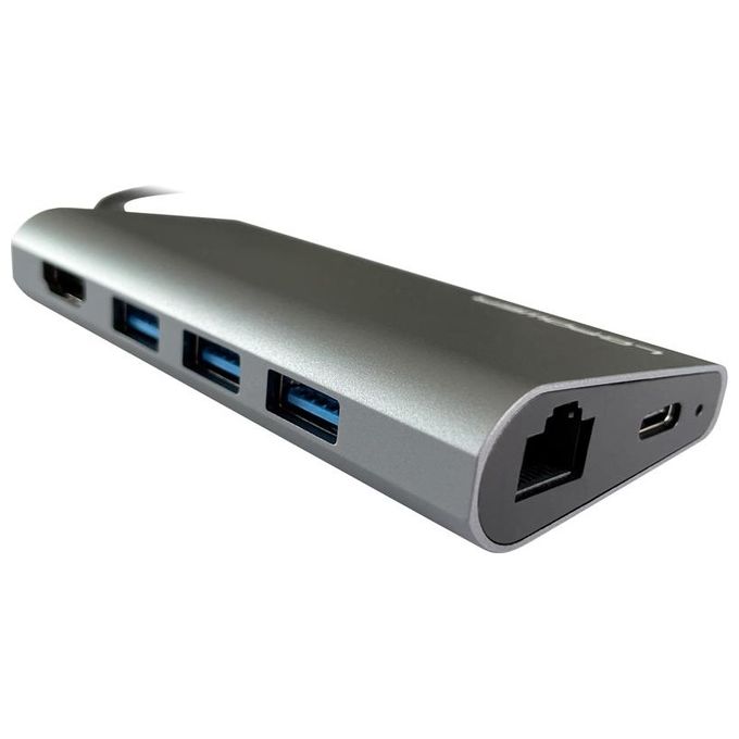 LC-Power LC-HUB-C-MULTI-5 Docking Station USB-C 3 Porte USB-A 1 Porte USB-C HDMI RJ45 Lettore SD-MicroSD 100 W colore Antracite Nero