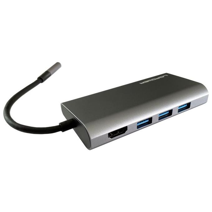 LC-Power LC-HUB-C-MULTI-5 Docking Station USB-C 3 Porte USB-A 1 Porte USB-C HDMI RJ45 Lettore SD-MicroSD 100 W colore Antracite Nero