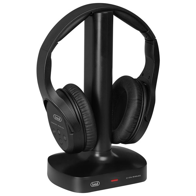 Trevi FRS 1480 R Cuffia a Padiglione Wireless per TV RF 2.4 GHz Portata 30 m Ingresso Ottico Jack 3.5mm Base Ricarica colore Nero