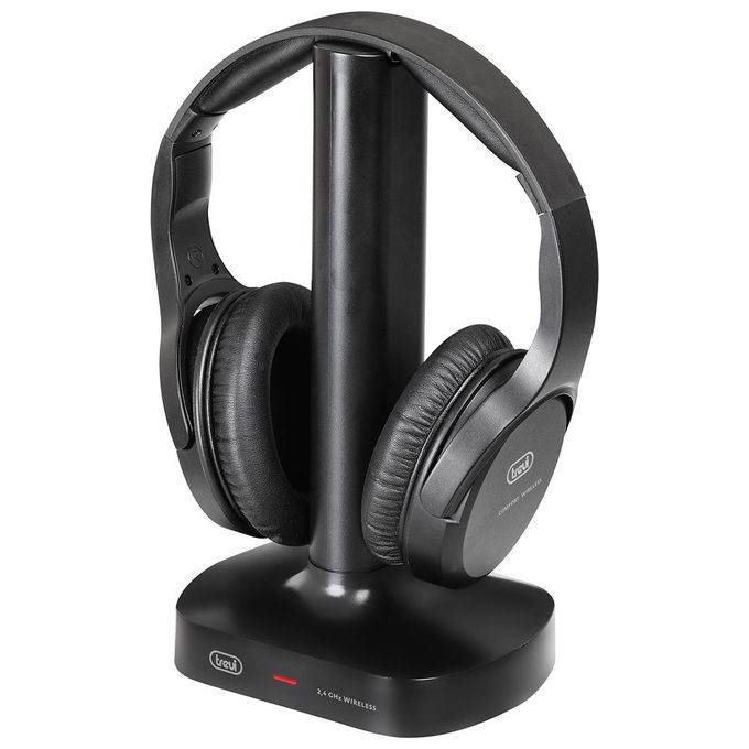 Trevi FRS 1480 R Cuffia a Padiglione Wireless per TV RF 2.4 GHz Portata 30 m Ingresso Ottico Jack 3.5mm Base Ricarica colore Nero