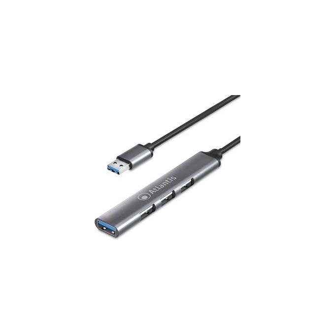 Atlantis P014-uh313 Hub 4 Porte Usb 1x3.0 3x2.0 Cavo Finitura Alluminio