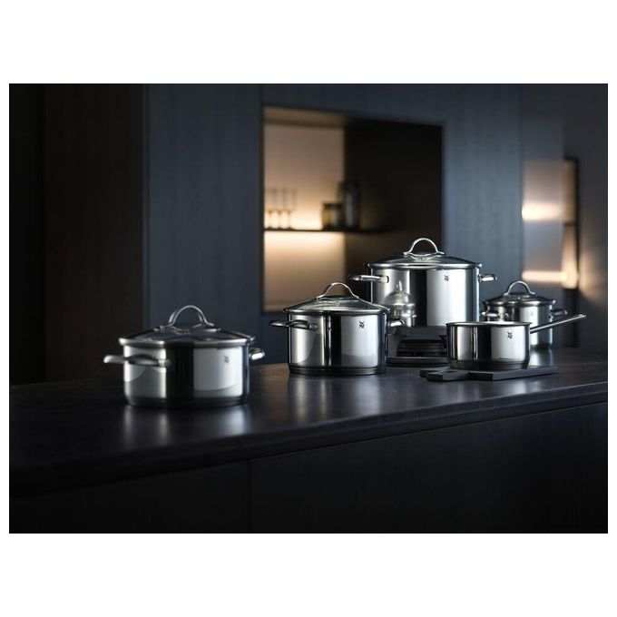 WMF 07.2155.6380 Provence Plus Set di Pentole 5 Pezzi in Acciaio Inossidabile Cromargan 18-10 con Fondo TransTherm Compatibile Induzione 4 Coperchi in Vetro colore Acciaio inox