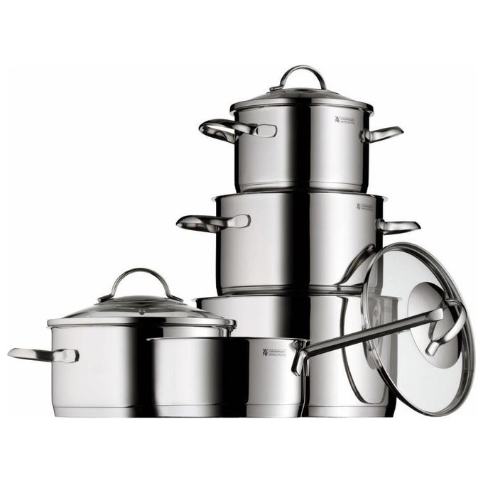 WMF 07.2155.6380 Provence Plus Set di Pentole 5 Pezzi in Acciaio Inossidabile Cromargan 18-10 con Fondo TransTherm Compatibile Induzione 4 Coperchi in Vetro colore Acciaio inox