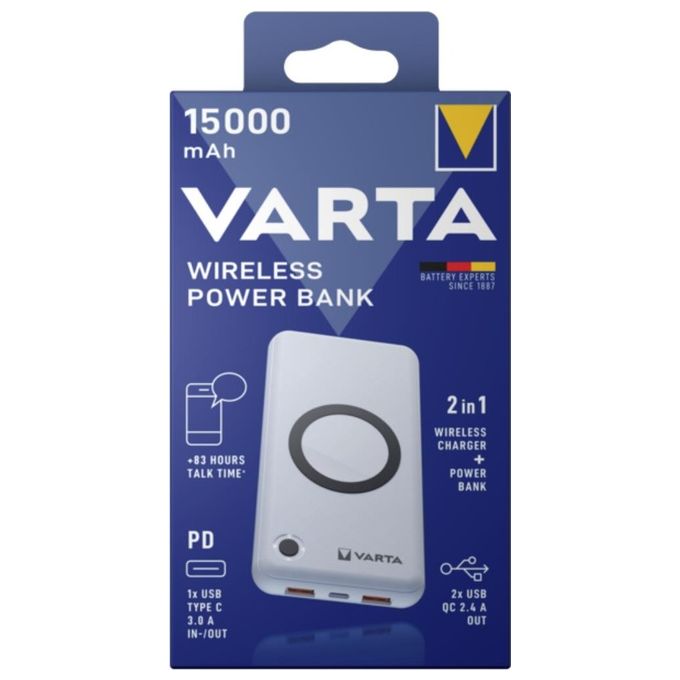 Varta 57908101111 Wireless Power Bank 15000 mAh 20W USB-C Power Delivery Quick Charge 3.0 Qi 10W colore Bianco
