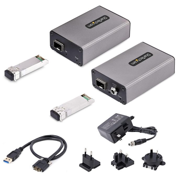 StarTech.com F35023-USB-EXTENDER Extender USB 3.0 a 2 Porte su Fibra Multimodale OM3 LC LC Hub 2x USB A 5Gbps Distanza fino a 350m Materiale Alluminio colore Nero