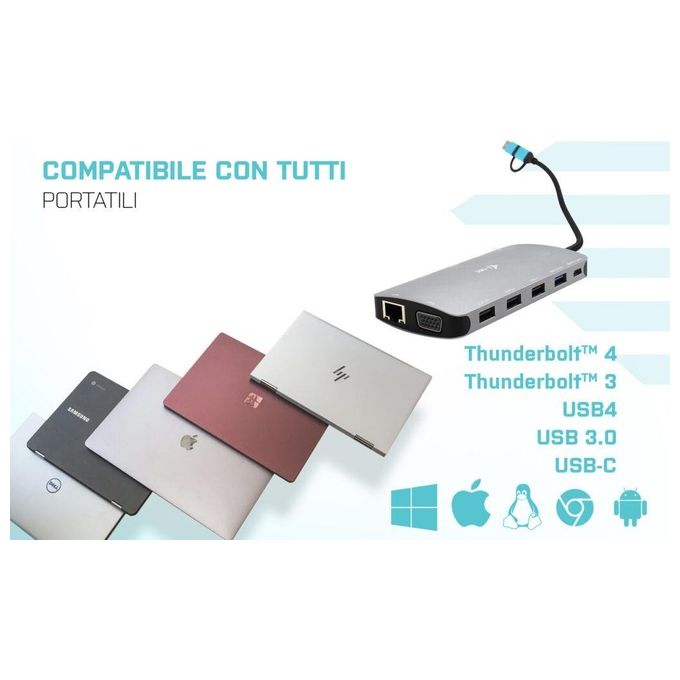 I-tec CANANOTDOCKPD USB 3.0 USB-C Thunderbolt 3 Docking Station con 3 Uscite Video LAN e Power Delivery 100 W colore Argento