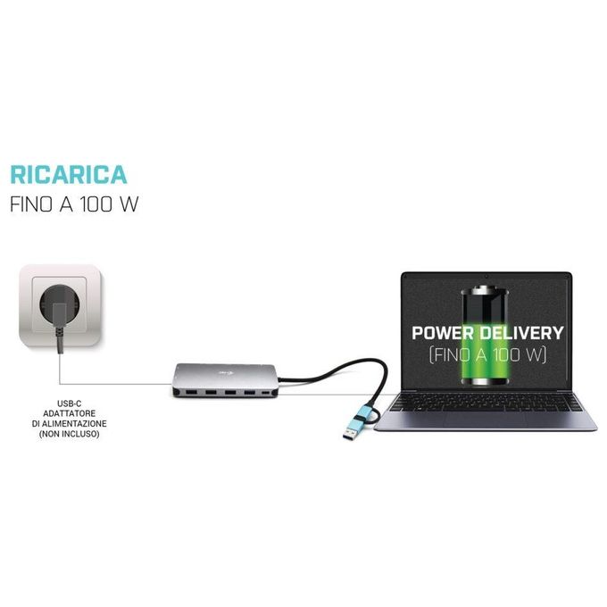 I-tec CANANOTDOCKPD USB 3.0 USB-C Thunderbolt 3 Docking Station con 3 Uscite Video LAN e Power Delivery 100 W colore Argento