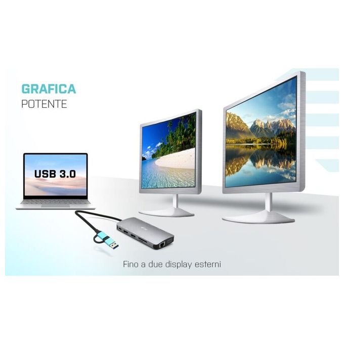I-tec CANANOTDOCKPD USB 3.0 USB-C Thunderbolt 3 Docking Station con 3 Uscite Video LAN e Power Delivery 100 W colore Argento