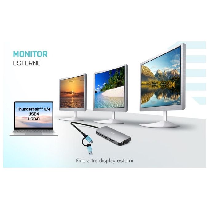 I-tec CANANOTDOCKPD USB 3.0 USB-C Thunderbolt 3 Docking Station con 3 Uscite Video LAN e Power Delivery 100 W colore Argento