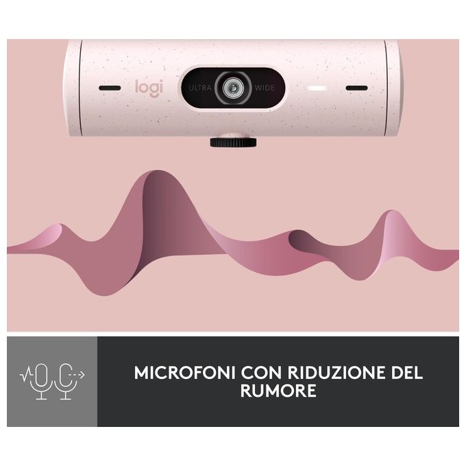 Logitech 960-001421 Brio 500 Webcam Full HD 1080p 4 MP USB-C Doppio Microfono 90° colore Rosa
