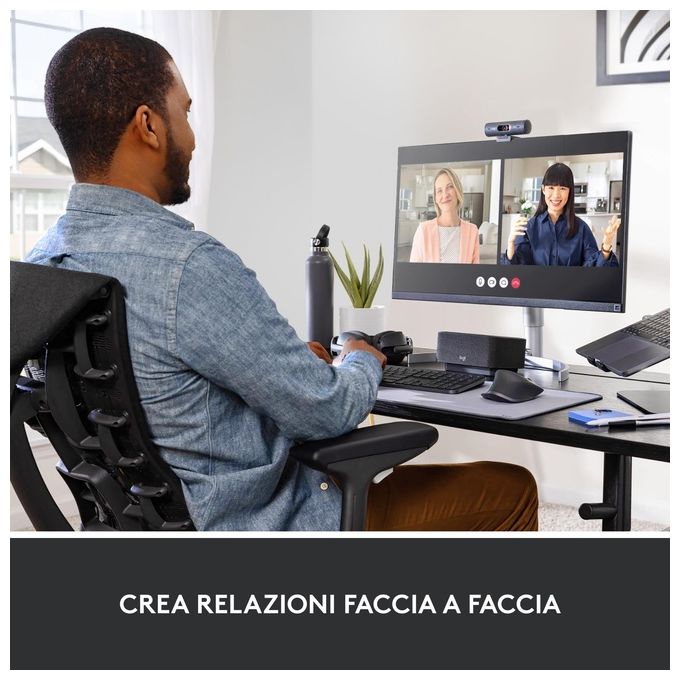 Logitech 960-001422 Brio 500 Webcam Full HD 1080p 60fps USB-C Doppio Microfono 90° colore Grafite