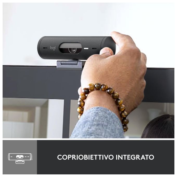 Logitech 960-001422 Brio 500 Webcam Full HD 1080p 60fps USB-C Doppio Microfono 90° colore Grafite