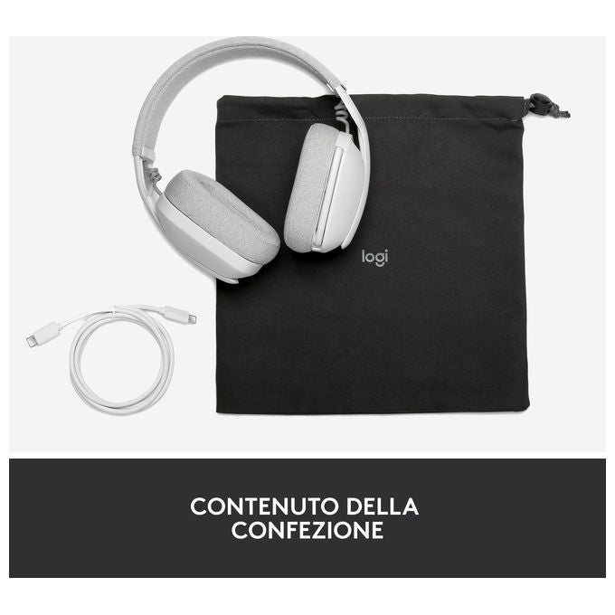 Logitech 981-001219 Zone Vibe 100 Auricolare Wireless Bluetooth 5.2 Microfono Boom con Cancellazione del Rumore Cuffie Circumaurali 40 mm Autonomia 20 Ore colore Bianco
