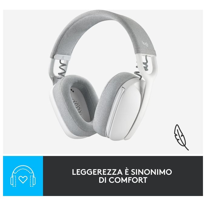 Logitech 981-001219 Zone Vibe 100 Auricolare Wireless Bluetooth 5.2 Microfono Boom con Cancellazione del Rumore Cuffie Circumaurali 40 mm Autonomia 20 Ore colore Bianco