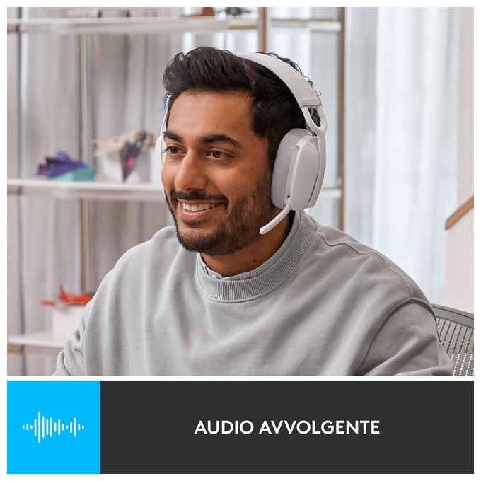 Logitech 981-001219 Zone Vibe 100 Auricolare Wireless Bluetooth 5.2 Microfono Boom con Cancellazione del Rumore Cuffie Circumaurali 40 mm Autonomia 20 Ore colore Bianco