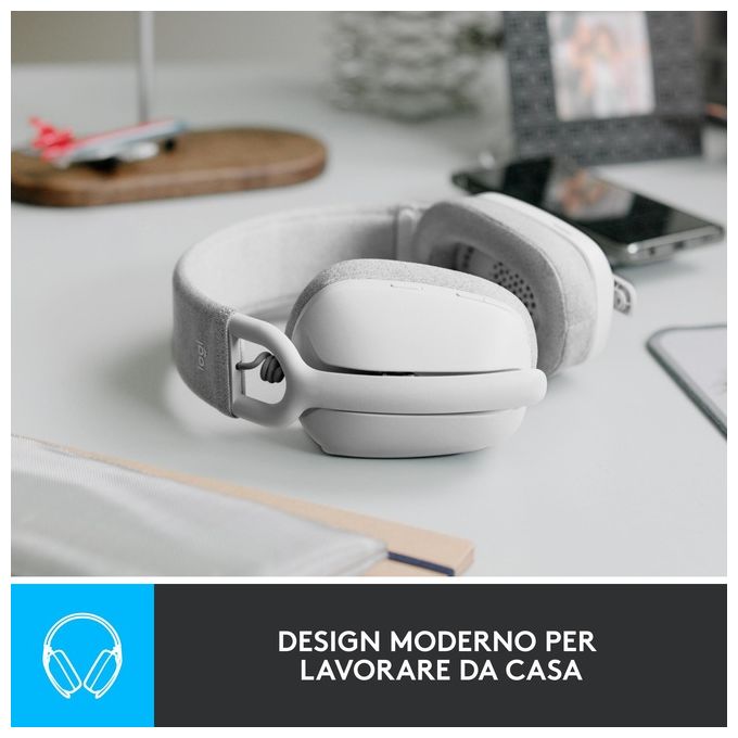 Logitech 981-001219 Zone Vibe 100 Auricolare Wireless Bluetooth 5.2 Microfono Boom con Cancellazione del Rumore Cuffie Circumaurali 40 mm Autonomia 20 Ore colore Bianco