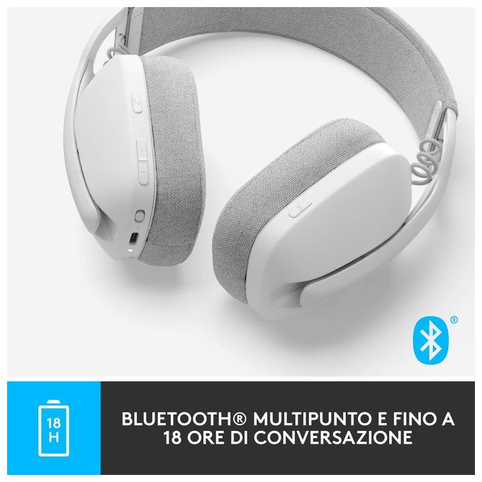 Logitech 981-001219 Zone Vibe 100 Auricolare Wireless Bluetooth 5.2 Microfono Boom con Cancellazione del Rumore Cuffie Circumaurali 40 mm Autonomia 20 Ore colore Bianco