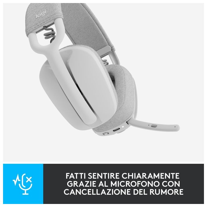 Logitech 981-001219 Zone Vibe 100 Auricolare Wireless Bluetooth 5.2 Microfono Boom con Cancellazione del Rumore Cuffie Circumaurali 40 mm Autonomia 20 Ore colore Bianco