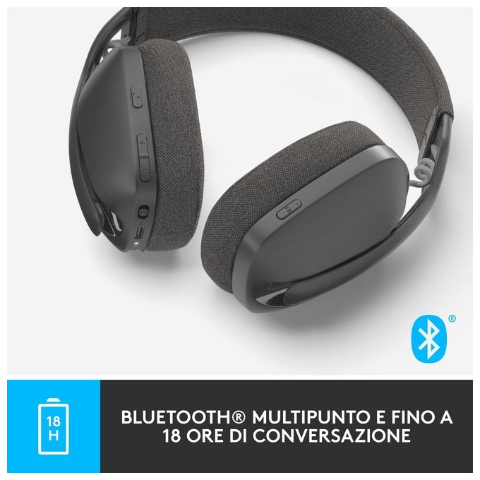 Logitech 981-001213 Zone Vibe 100 Cuffie Wireless Bluetooth Over-Ear 40mm 18h Multipoint Teams Meet Zoom colore Grafite