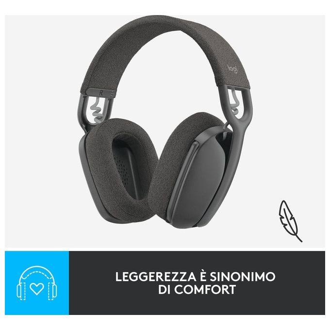 Logitech 981-001213 Zone Vibe 100 Cuffie Wireless Bluetooth Over-Ear 40mm 18h Multipoint Teams Meet Zoom colore Grafite