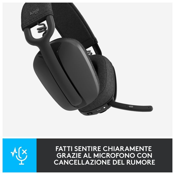 Logitech 981-001213 Zone Vibe 100 Cuffie Wireless Bluetooth Over-Ear 40mm 18h Multipoint Teams Meet Zoom colore Grafite