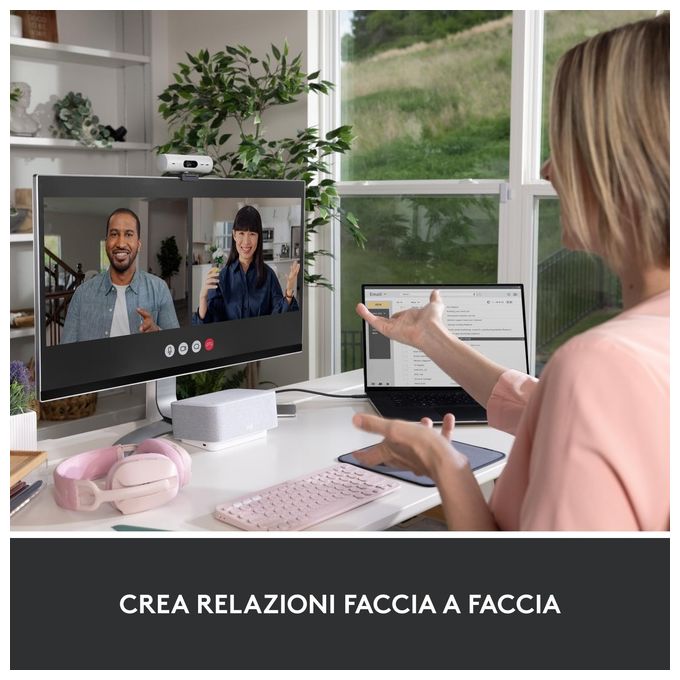Logitech 960-001428 Brio 500 Webcam Full HD 1080p 4 MP 60 fps con Correzione Automatica della Luce e Inquadratura Automatica colore Bianco