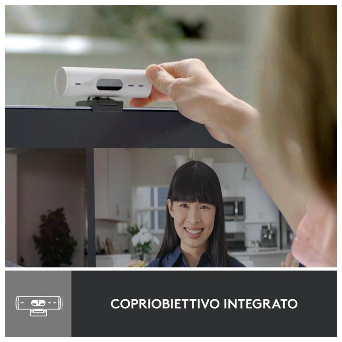 Logitech 960-001428 Brio 500 Webcam Full HD 1080p 4 MP 60 fps con Correzione Automatica della Luce e Inquadratura Automatica colore Bianco