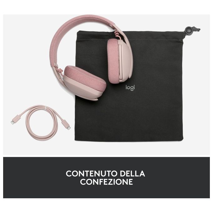 Logitech 981-001224 Zone Vibe 100 Cuffie Wireless Over-Ear con Microfono Cancellazione Rumore Bluetooth 5.2 Multipoint Fino a 30 Metri 18 Ore Batteria Colore Rosa