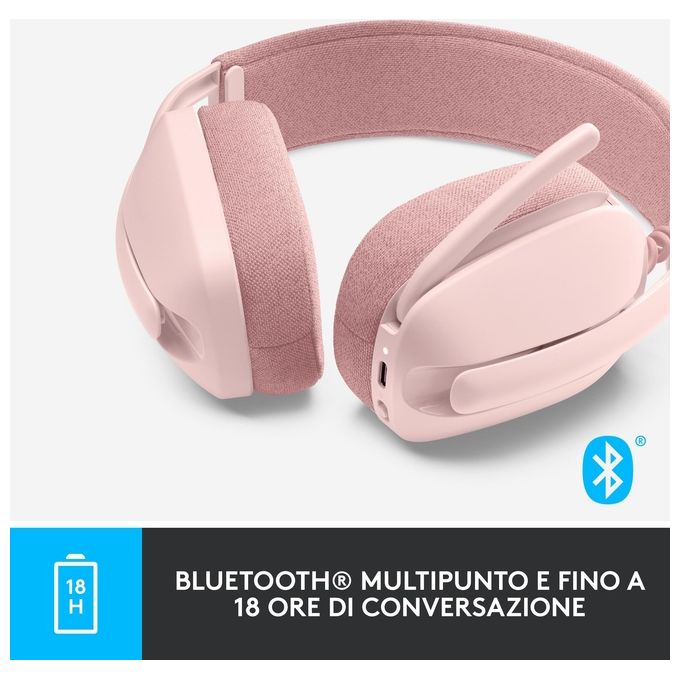 Logitech 981-001224 Zone Vibe 100 Cuffie Wireless Over-Ear con Microfono Cancellazione Rumore Bluetooth 5.2 Multipoint Fino a 30 Metri 18 Ore Batteria Colore Rosa