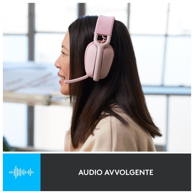 Logitech 981-001224 Zone Vibe 100 Cuffie Wireless Over-Ear con Microfono Cancellazione Rumore Bluetooth 5.2 Multipoint Fino a 30 Metri 18 Ore Batteria Colore Rosa