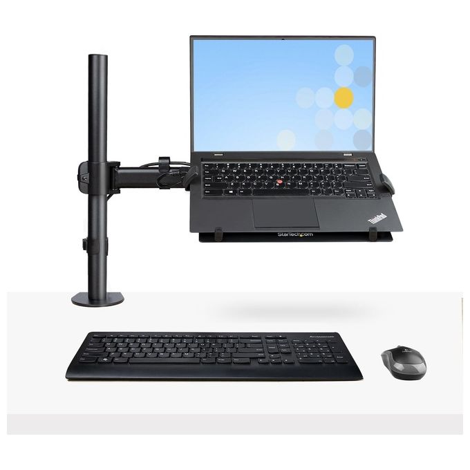 StarTech A-LAPTOP-DESK-MOUNT Braccio per Notebook da Scrivania Supporto per Monitor fino a 34'' e Laptop fino a 4.5 Kg con Regolazione Altezza e Movimento 360° colore Nero