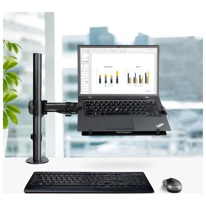 StarTech A-LAPTOP-DESK-MOUNT Braccio per Notebook da Scrivania Supporto per Monitor fino a 34'' e Laptop fino a 4.5 Kg con Regolazione Altezza e Movimento 360° colore Nero