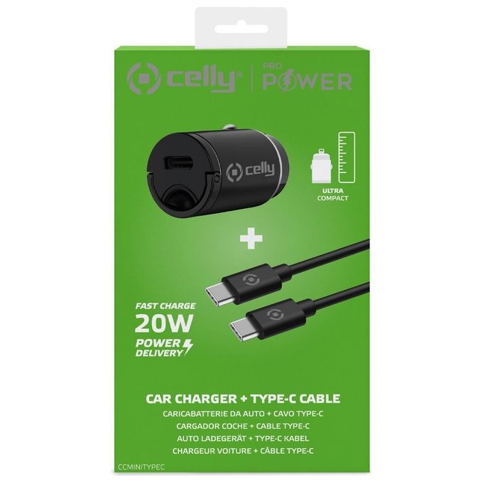 Celly KIT_ Usb-C Caricatore da Auto con Cavo Usb-C 20W
